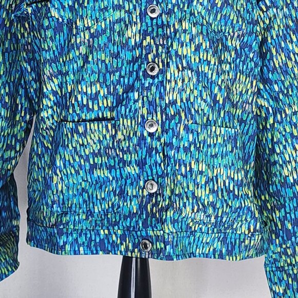 Attyre New York Blue Green Yellow Abstract Rayon Nylon Span Adj Waist Jacket XL - Picture 3 of 16